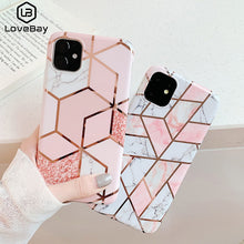 Load image into Gallery viewer, Lovebay Geometric Marble Texture Phone Cases For iPhone 11 X XR XS Max 11 Pro Max Soft IMD Cases Cover For iPhone 6 6S 7 8 Plus