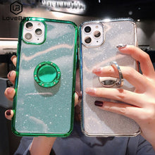 Load image into Gallery viewer, Lovebay Diamond Ring Holder Phone Case For iPhone 11 Pro 7 8 6 6s Plus X XR XS Max Glitter Paper Silicone Soft TPU Back Cover
