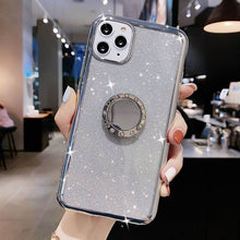 Load image into Gallery viewer, Lovebay Diamond Ring Holder Phone Case For iPhone 11 Pro 7 8 6 6s Plus X XR XS Max Glitter Paper Silicone Soft TPU Back Cover
