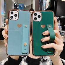 Load image into Gallery viewer, LOVECOM Wrist Strap Band Heart Phone Cases For iPhone 11 Pro Max XS Max XR 6 6S 7 8 Plus X Solid Color Soft TPU Back Cover Gift
